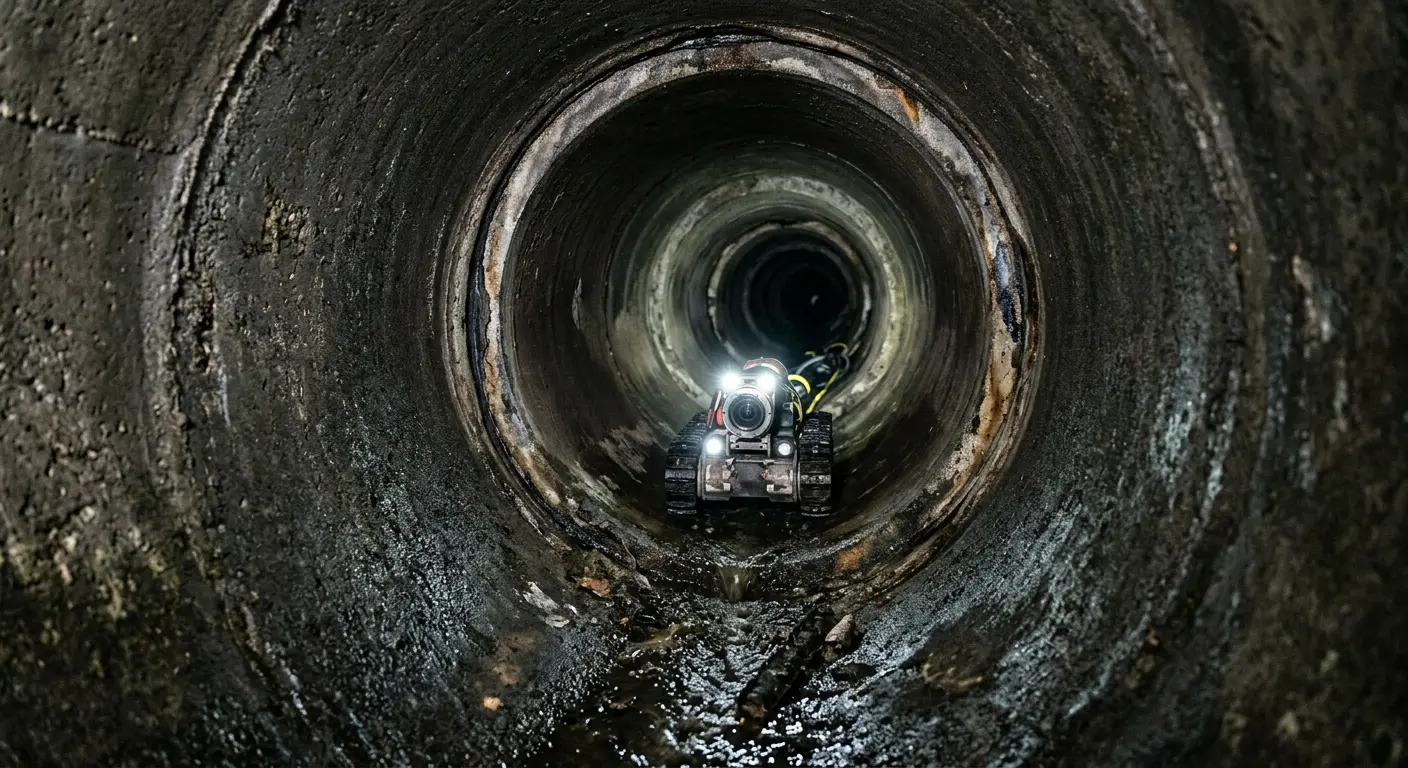 Robotic sewer camera inspecting pipe interior for Sewer Line Repair in Robeson